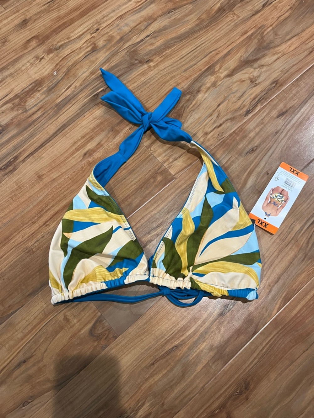 Hurley XXL 2X Blue, Green & Yellow Leaf Print Reversible Triangle Bikini Top